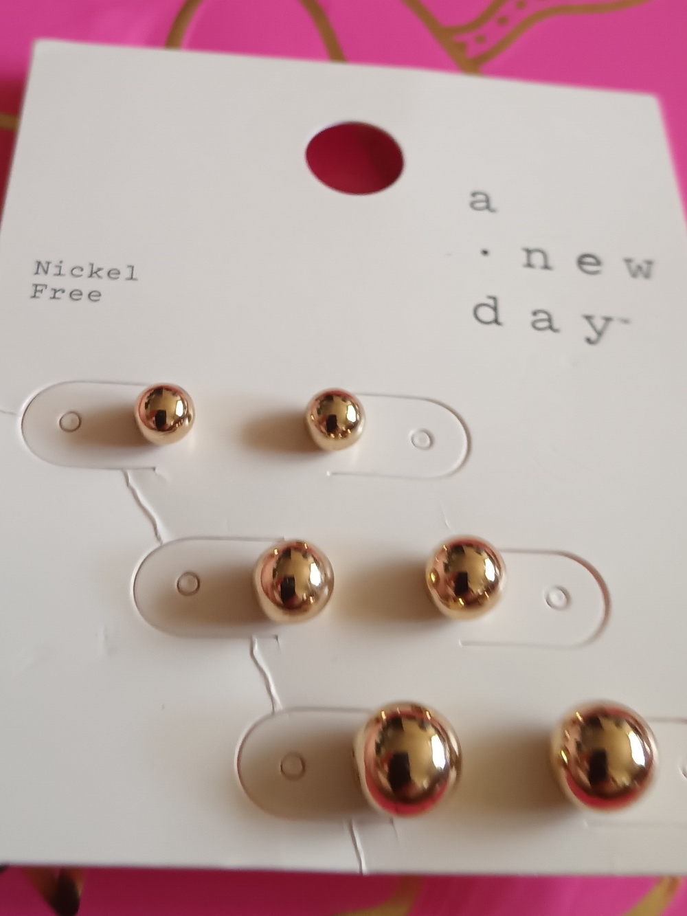 A NEW DAY THREE PAIRS GOLD TONE STUDS